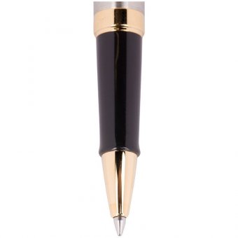 Ручка-роллер "Hemisphere Stainless Steel GT" черная, 1мм, корпус хром/золото, подарочная упаковка