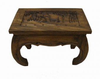 Деревянный столик с резной столешницей "Слоны", h=41см