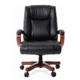 Кресло офисное CH 503, нагрузка до 180кг., кожа, дерево, черное,  52760