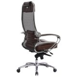 Кресло офисное МЕТТА "SAMURAI" SL-1, кевларовая ткань-сетка/кожа, темно-коричневое,  09942