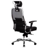 Кресло офисное МЕТТА "SAMURAI" SL-3, без подголовника, кевларовая ткань-сетка/кожа, черное, 80044