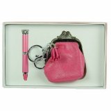 Подарочный набор "Кошелек" розовый, ручка, брелок 17*11*3см