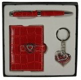 Подарочный набор "Красное сердечко": ручка, визитница, брелок, 16*16*3см