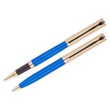 Набор "Delucci": ручка шариковая, 1мм и ручка-роллер, 0,6 мм, синие, корпус синий/золото