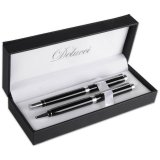 Набор "Delucci": ручка шариковая, 1мм и ручка-роллер, 0,6 мм., синие, корпус черный