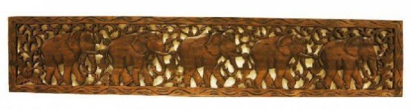 Резное деревянное панно "Пять слонов"