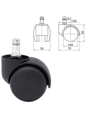Колеса (ролики) для кресла, комплект 5 шт., пластиковые, шток d - 11 мм, цвет черный