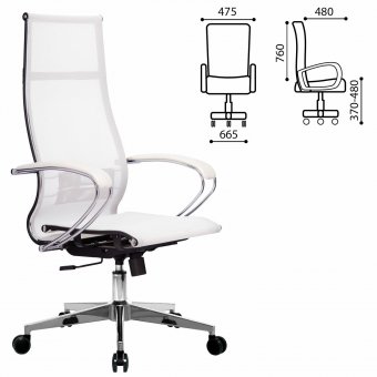 Кресло офисное МЕТТА "К-7" хром, прочная сетка, сиденье и спинка регулируемые, белое
