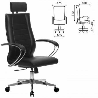 Кресло офисное МЕТТА "К-33" хром, рецик. кожа, подголовник, сиденье и спинка мягкие, черное