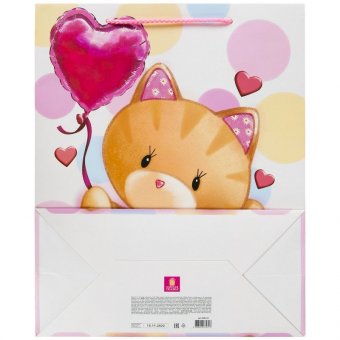 Пакет подарочный 26,5x12,7x33 см ЗОЛОТАЯ СКАЗКА "Lovely Kitty", глиттер, белый с розовым, 608242