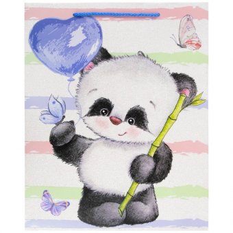 Пакет подарочный 26,5x12,7x33 см ЗОЛОТАЯ СКАЗКА "Lovely Panda", глиттер, белый с голубым, 608241