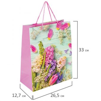 Пакет подарочный 26,5x12,7x33 см ЗОЛОТАЯ СКАЗКА "Spring Flowers", глиттер, розовый с голубым, 608247